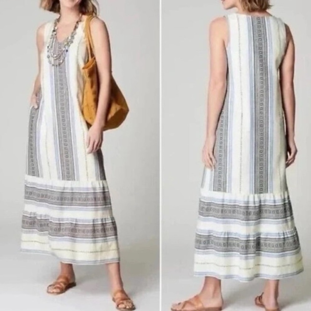 J. Jill Embroidered V-neck, Cotton Tank Dress - Medium Tall